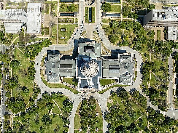 Aerial view of the Texas State Capitol Building In the city of Austin  Texas