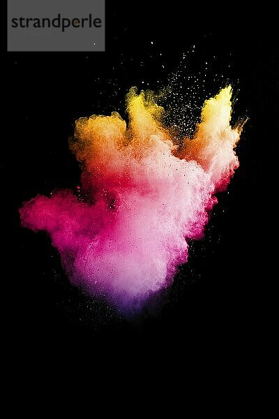 Pink yellow powder splash on white background  Freeze motion of color powder exploding