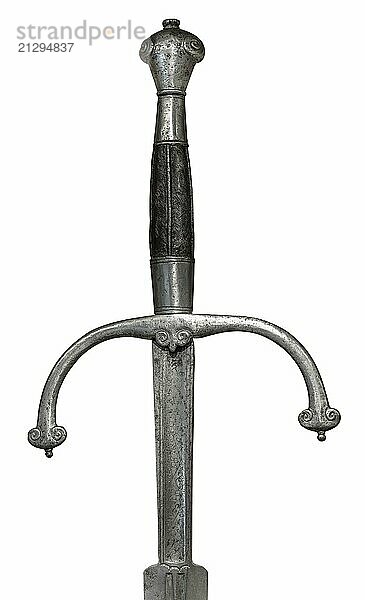 The Top (Hilt and Crossguard) Of An Ancient Longsword  Isolated On A White Background