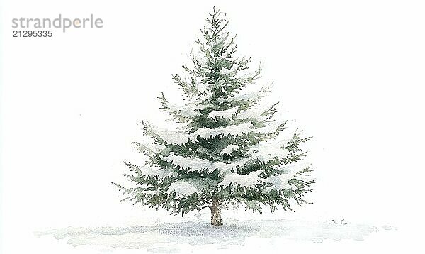 A snow covered pine tree is the main focus of the image. The tree is surrounded by a white background  which gives the impression of a winter scene. The snow on the tree adds a sense of tranquility AI generated