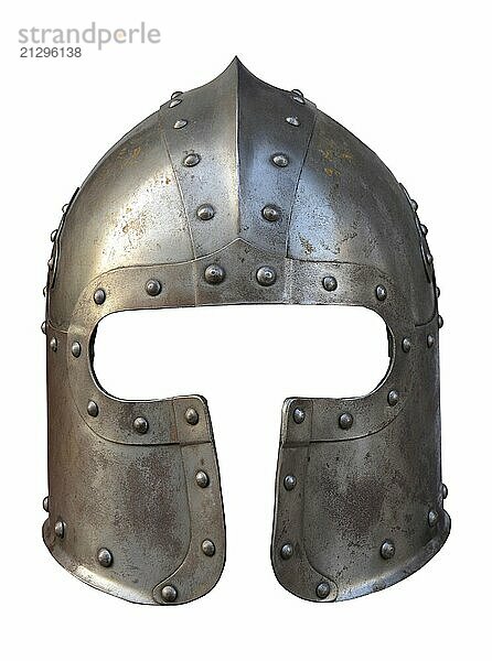 Isolation Of The Helmet Of A Medieval Suit Of Armour On A White Background