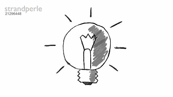 Animated light bulb  chalk stroke on white background  ideal for compositing  use as a mask  ideal footage to represent the concept of idea  concept