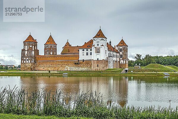 Mir Castle Complex is a UNESCO World Heritage site in Mir town  Belarus. View from lake