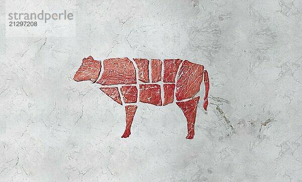 Food  Creative concept marbled meat beef on white marbled background. Top view