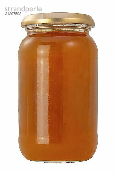 Isolated Jar Of Organic Homemade Apricot Jam Or Marmelade On A White Background