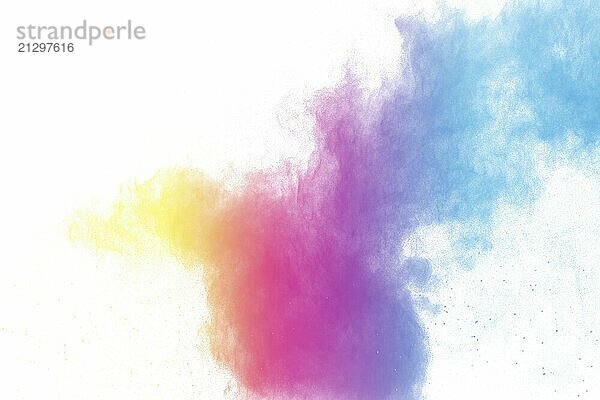 Abstract color powder explosion on white background.Freeze motion of dust splash. Painted Holi in festival