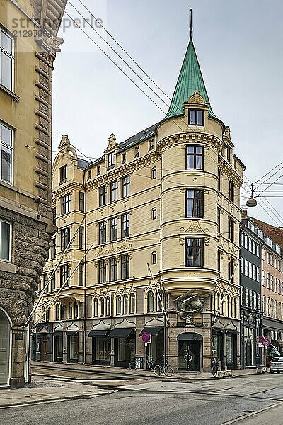 Street with historical houses in Copenhagen city center  Denmark  Europe