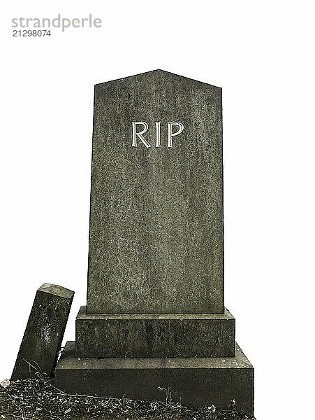 Isolated Ancient Gravestone With RIP (Rest In Peace) Engraving On A White Background