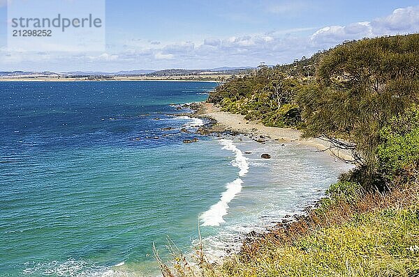 Mayfield Bay Coastal Reserve south of Swansea is a great spot to break the journey along the east coast  Rocky Hills  Tasmania  Australia  Oceania