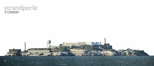 Isolated Alcatraz Prison Island In San Francisco On A White Background