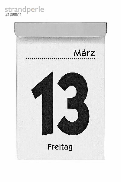 Calendar page March the 13th a Friday against a white background