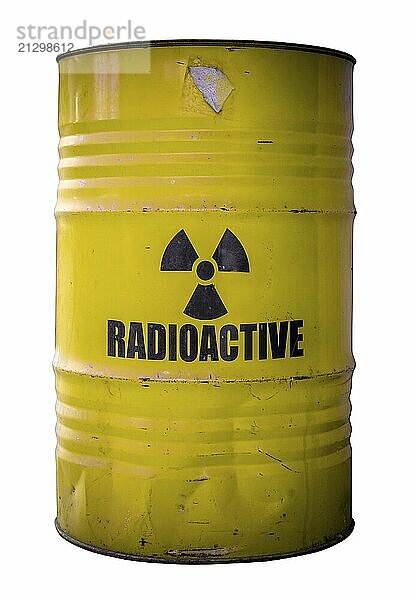 Grungy Barrel Or Drum Of Radioactive Nuclear Waste Isolated On White