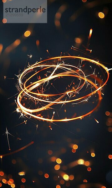 Golden sparklers creating light trails on a dark background  evoking a festive and celebratory atmosphere AI generated