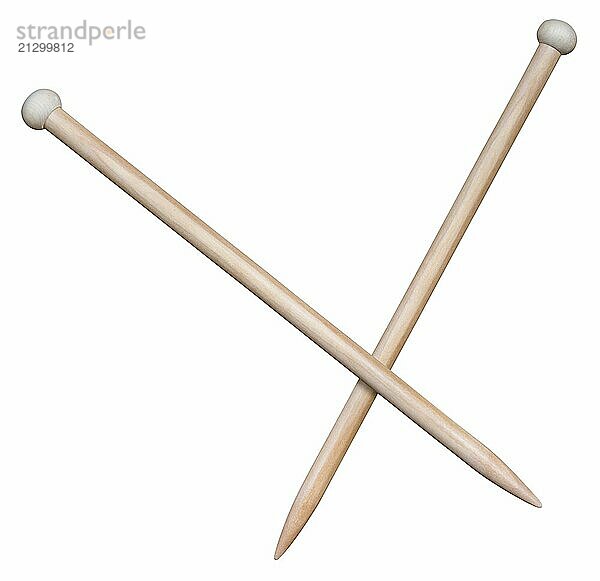 A Pair Of Wooden Knitting Needles  Isolated On A White Background