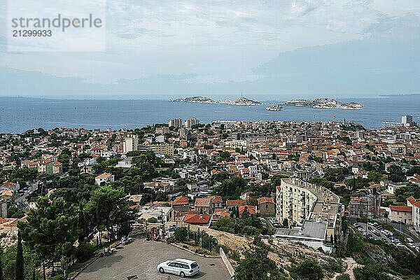 Aerial view om Marseille city: in distance small island of Chateau d'If  ??? left corner small yacht regatta  fantastic summer for travel and relaxation