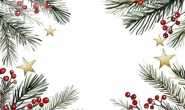 A white background with a Christmas tree and berries. The tree is surrounded by stars. The image has a festive and joyful mood AI generated