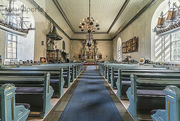 Oregrund  Uppland  Sweden  30 07 2019 Wooden traditional interior design of the evangelic church  Europe