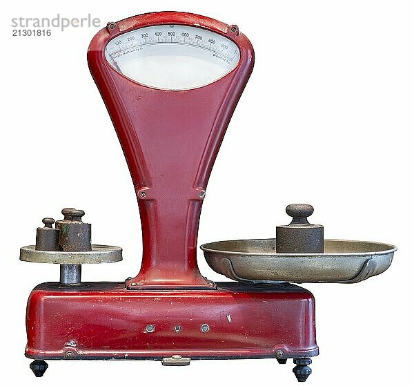 Retro Vintage Italian Metal Weighing Scales  Isolated On A White Background