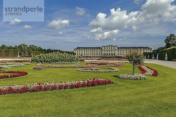 Schonbrunn Palace is a former imperial Rococo summer residence in Vienna  Austria. View from garden