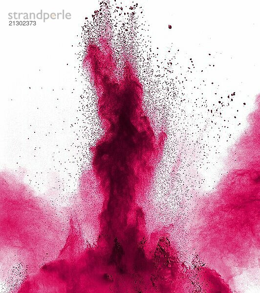 Pink color powder explosion on white background