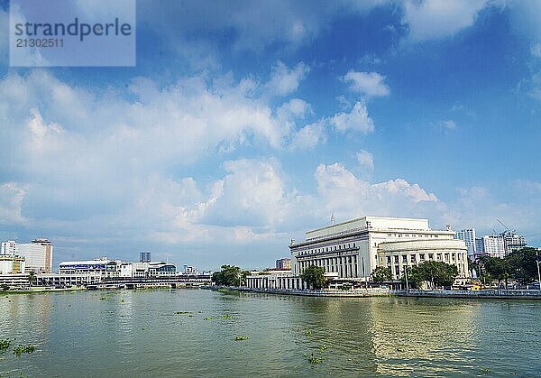 National filipino post office by river in downtown central manila city philippines