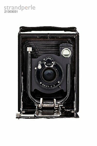 Classic camera in front of a white background