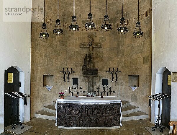 Pollenca  Spain  30 January  2024: interior view of the altar of the Calvary Chapel in Pollenca in northern Mallorca  Europe