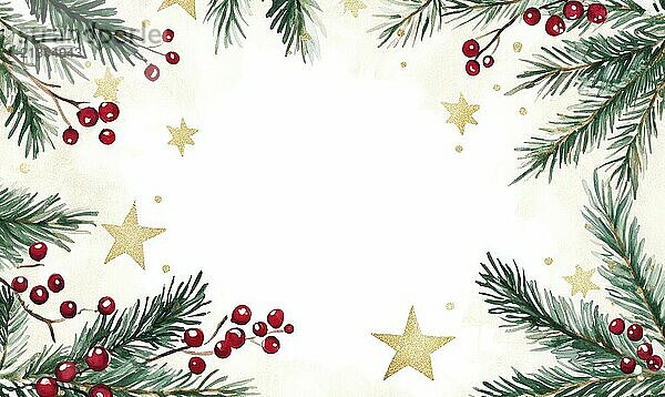 A white background with a Christmas tree and berries. The tree is surrounded by stars. Concept of warmth and joy associated with the holiday season AI generated