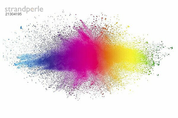 Multicolored powder explosion on white background