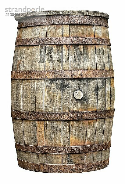 An Isolated Rustic Old Barrel Or Cask Of Rum On A White Background