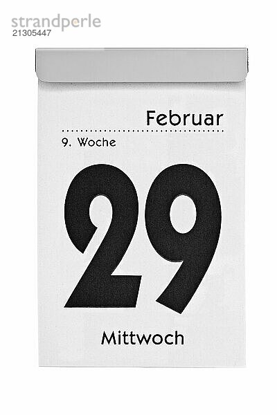 Leap year 2012  date on tear-off calendar  against white background