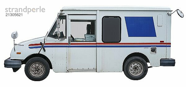 Grungy Mail Delivery Truck (Post Delivery Van) Isolated On A White Background