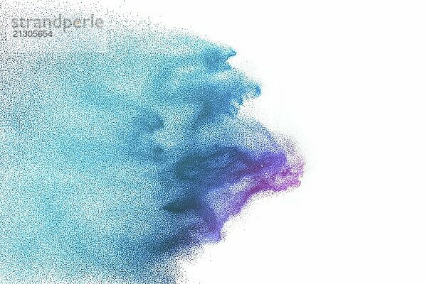 Holi powder Festival.Green color powder explosion cloud on white background. Green dust splash