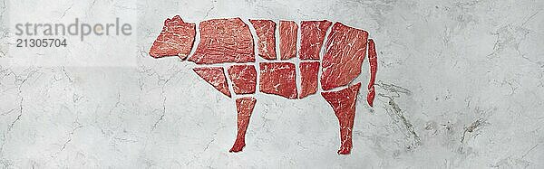 Food  Creative concept marbled meat beef on white marbled background. Top view