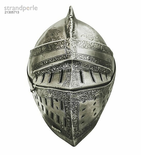 Isolated Authentic Knight's Armour Helmet WIth Shallow Depth of Focus And A White Background