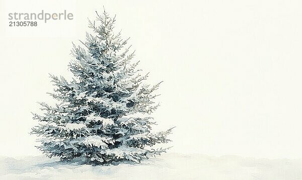 A white background with a single tree in the foreground. The tree is bare and covered in snow AI generated