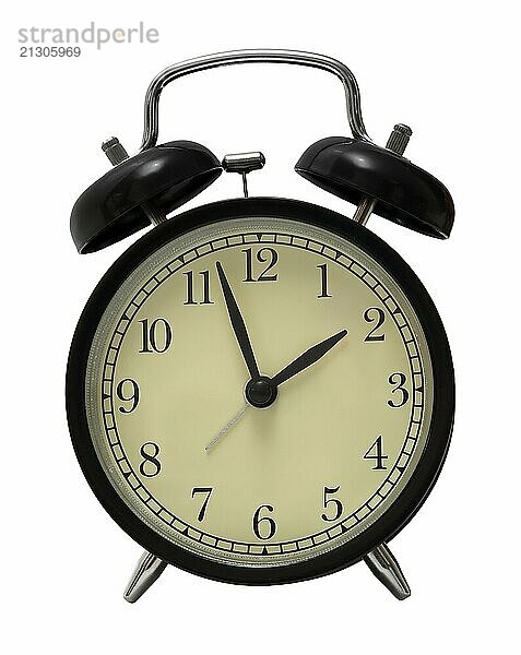 Black retro alarm clock isolated on white