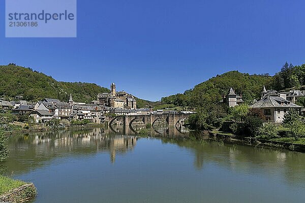 Estaing  France  19 March  2024: view of the picturesque French village of Estaing on the Lot River in south central France  Europe