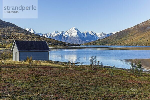 Snow-covered mountains at Lyngen Fjord  September 2024  Norway  Europe