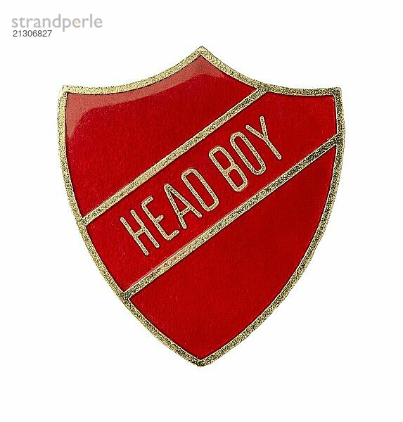 An Isolated Shield Shaped Badge For Head Boy From A British School On A White Background