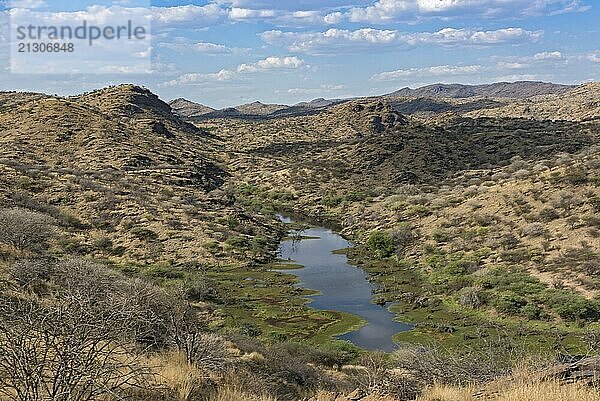 Small reservoir in the mountains in the north of Windhoek  Namibia  Africa