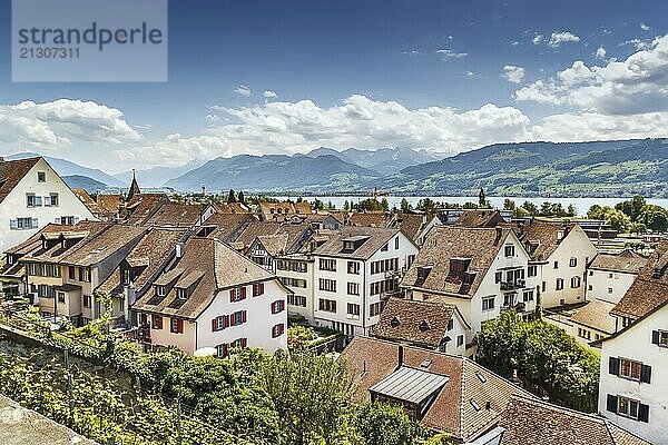 View of Rapperswil and zurich lake from the castle walls  Switzerland  Europe