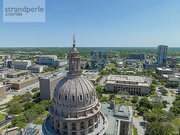 Aerial view of the Texas State Capitol Building In the city of Austin  Texas