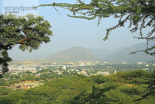 Beautiful view from hill on holy city Pushkar in India