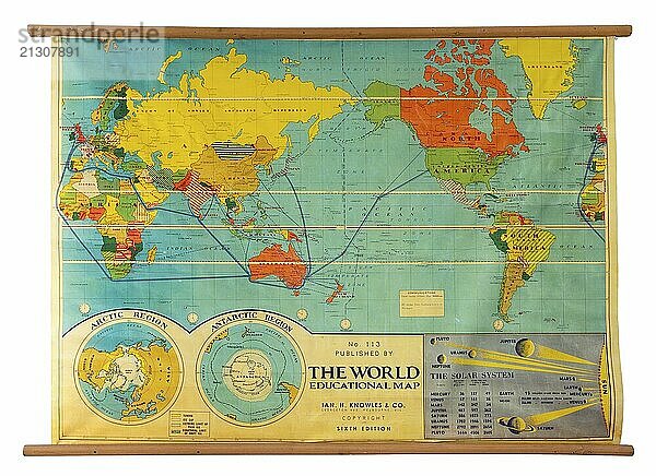 Vintage education color world map isolated on white