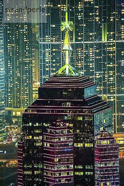 Fantastic view on Hong Kong  skyscrapers from Peak  Night scape on Central district and Kowloon of Hong kong