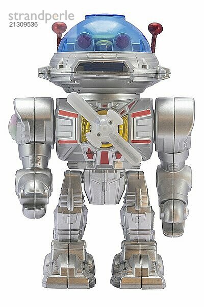 A Retro Toy Robot Isolated On A White Background