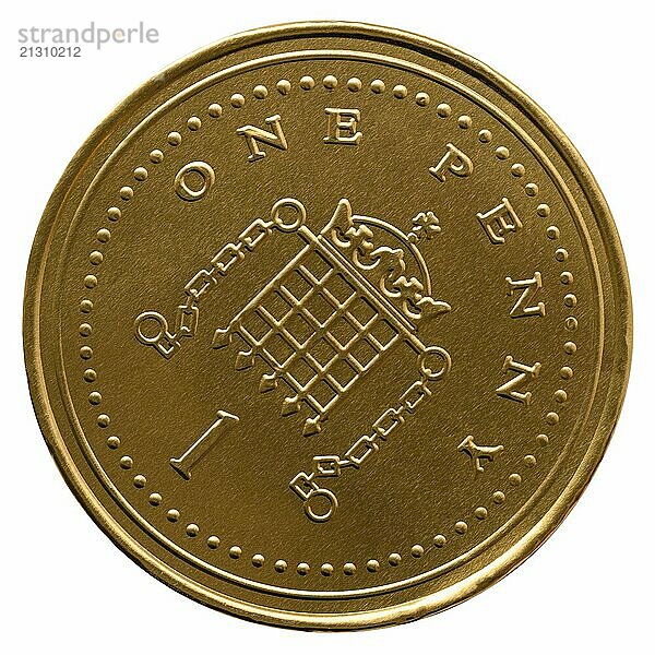 Isolated Chocolate One Penny UK Coin For Christmas  On A White Background