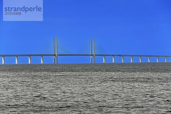 Oresund  Bridge  Øresundsbroen  world's longest cable-stayed bridge  connecting Copenhagen with Malmö  Denmark  Sweden  Scandinavia  Europe