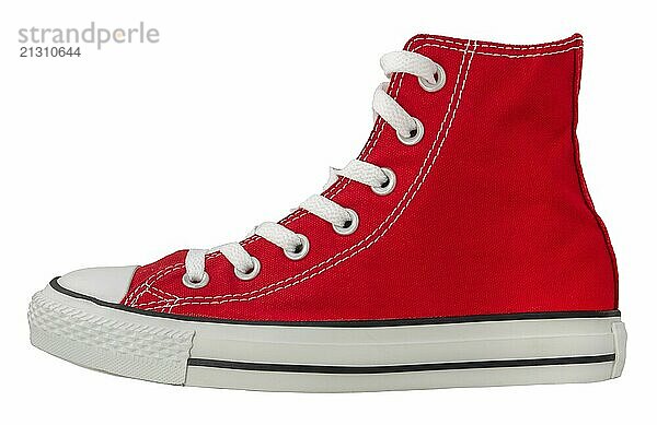 A Retro Red Canvas Sneaker On A White Background